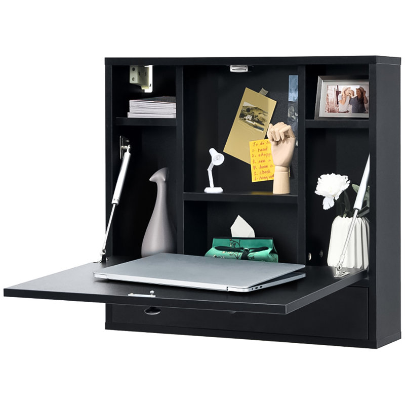 Latitude Run Hideaway Space Saving Wall Mounted Floating Desk with Storage Wayfair